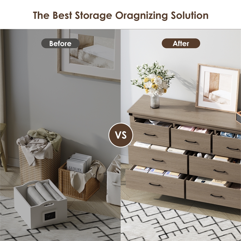 Modern 7-Drawer Dresser with Anti-Tipping Device & Storage Organizer - Oak