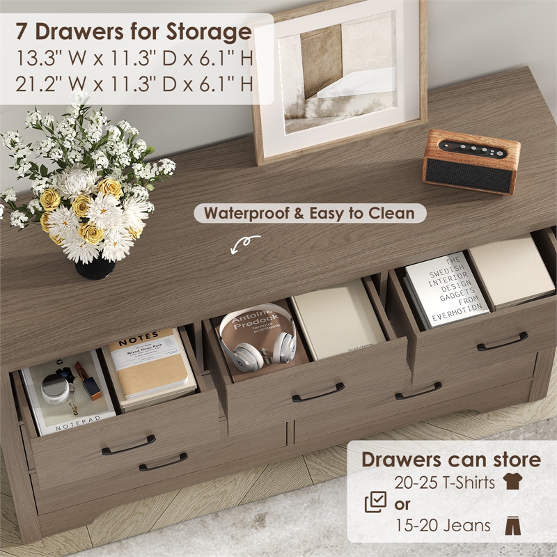 Modern 7-Drawer Dresser with Anti-Tipping Device & Storage Organizer - Oak