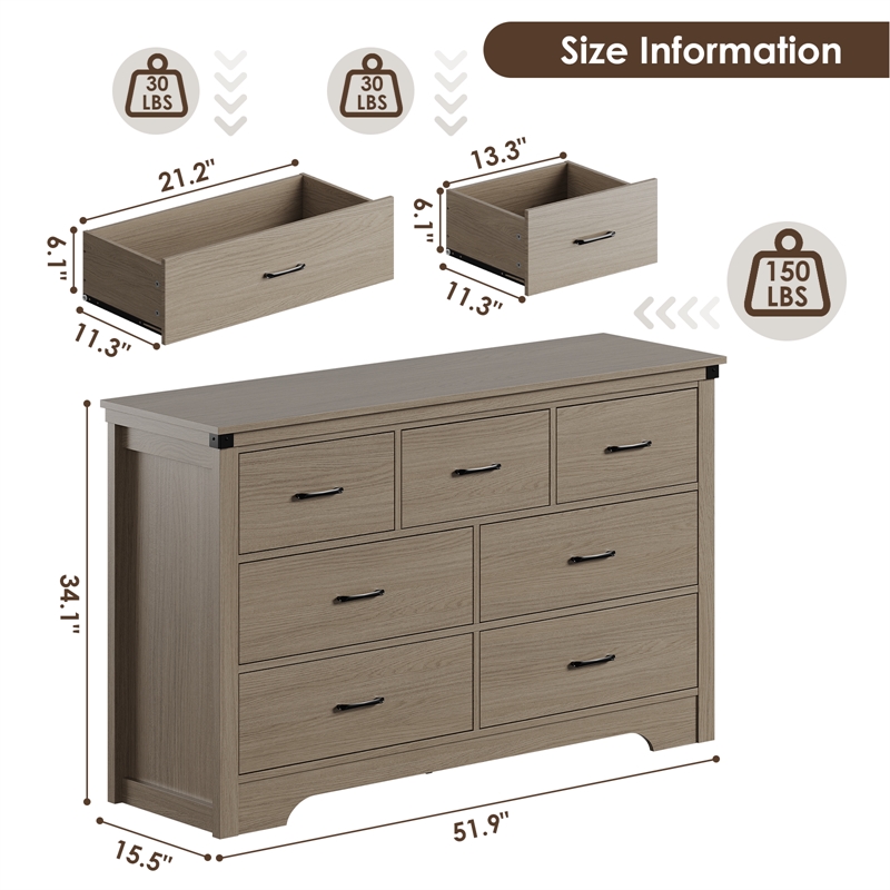 Modern 7-Drawer Dresser with Anti-Tipping Device & Storage Organizer - Oak