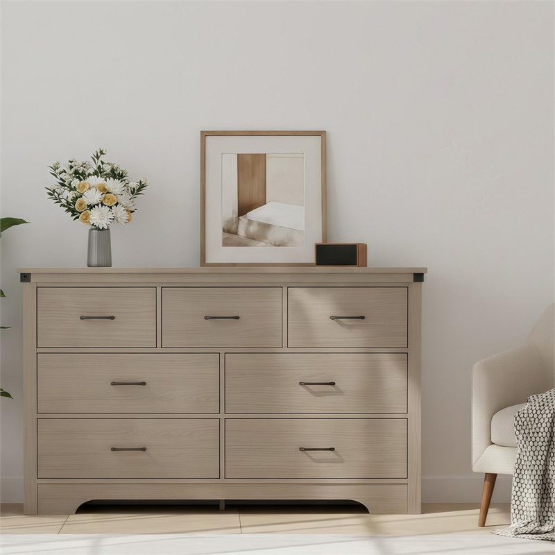 Modern 7-Drawer Dresser with Anti-Tipping Device & Storage Organizer - Oak
