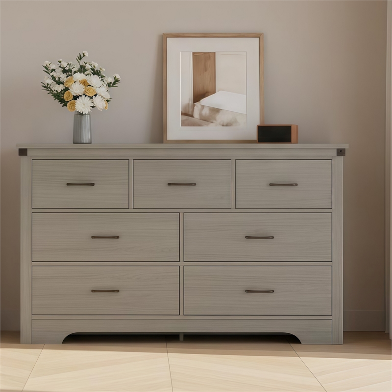 Modern 7-Drawer Dresser with Anti-Tipping Device & Storage Organizer  - Gray