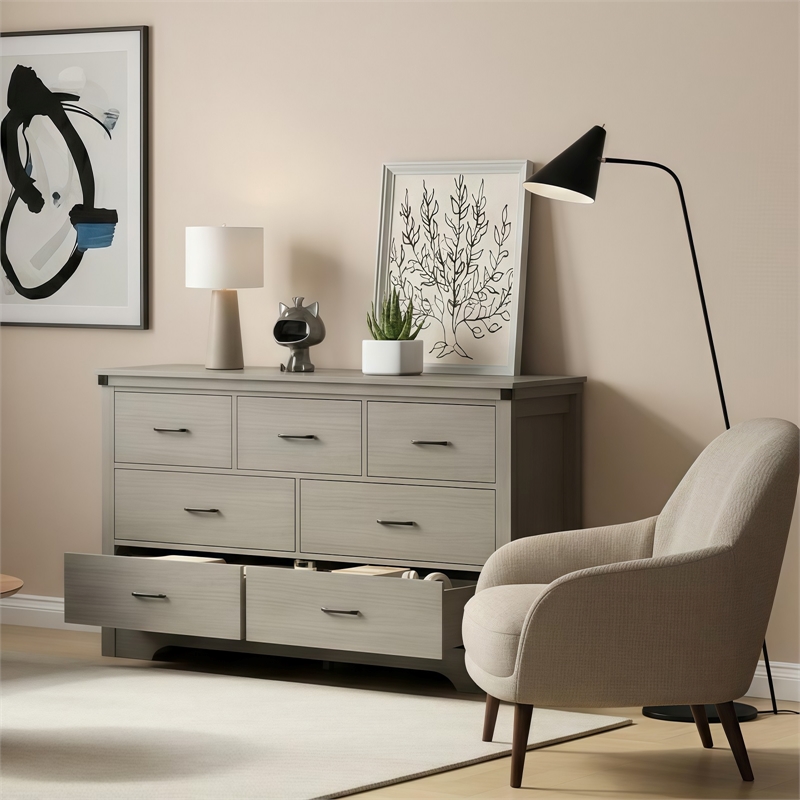 Modern 7-Drawer Dresser with Anti-Tipping Device & Storage Organizer  - Gray