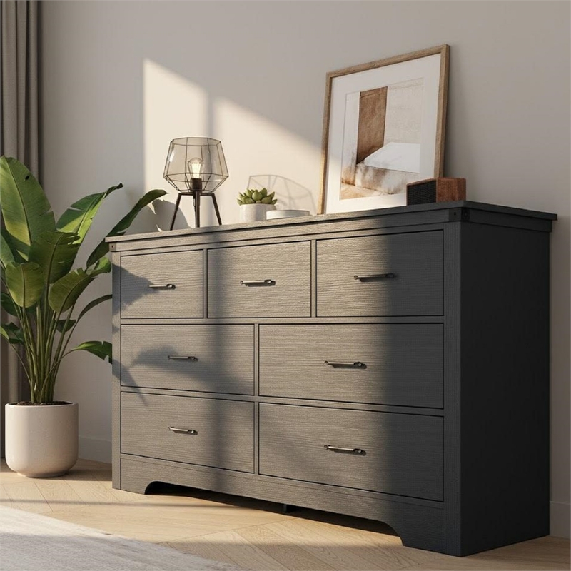 Modern 7-Drawer Dresser with Anti-Tipping Device & Storage Organizer - Black