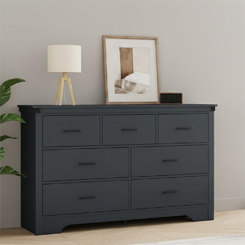 Modern 7-Drawer Dresser with Anti-Tipping Device & Storage Organizer - Black