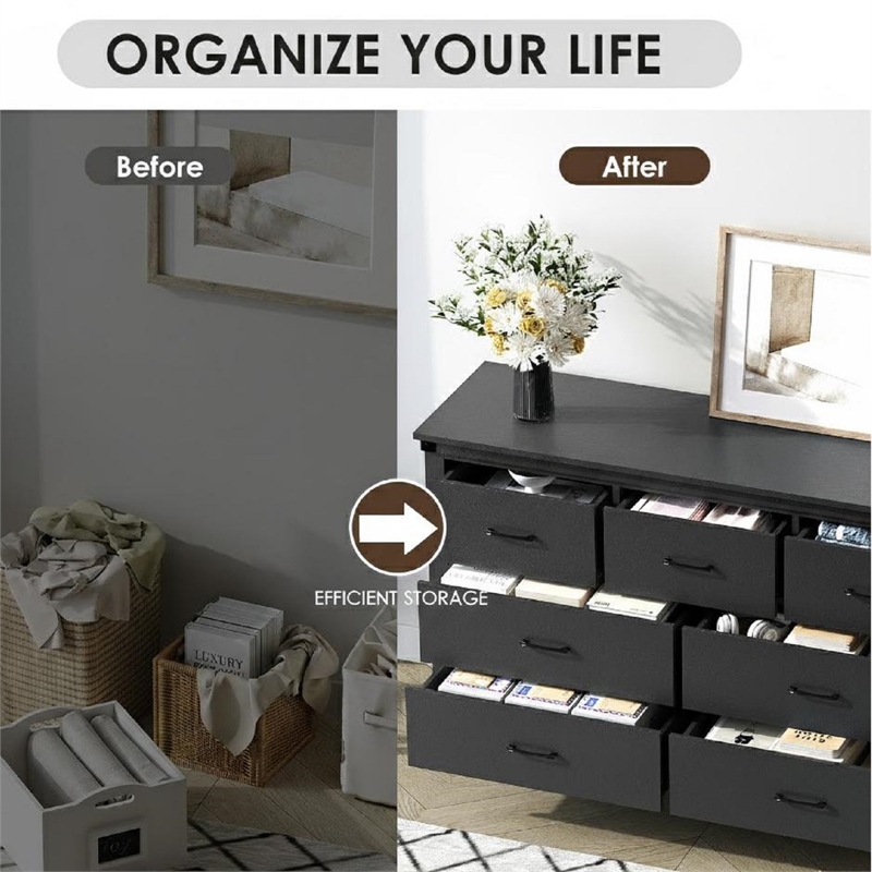Modern 7-Drawer Dresser with Anti-Tipping Device & Storage Organizer - Black