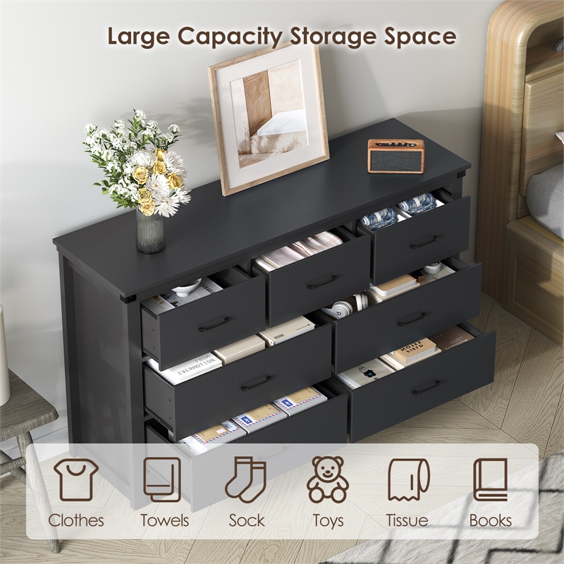 Modern 7-Drawer Dresser with Anti-Tipping Device & Storage Organizer - Black
