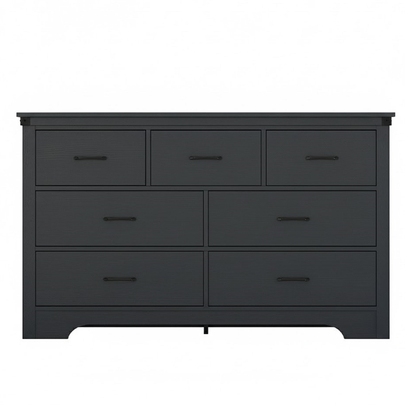 Modern 7-Drawer Dresser with Anti-Tipping Device & Storage Organizer - Black