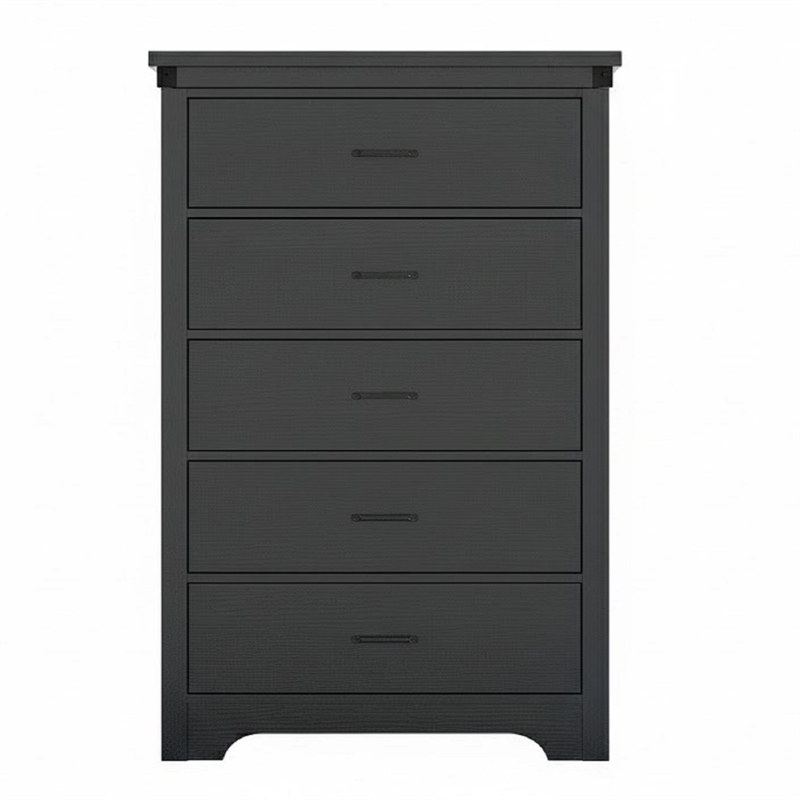Modern 5-Drawer Dresser with Anti-Tipping Device & Storage Organizer - Black