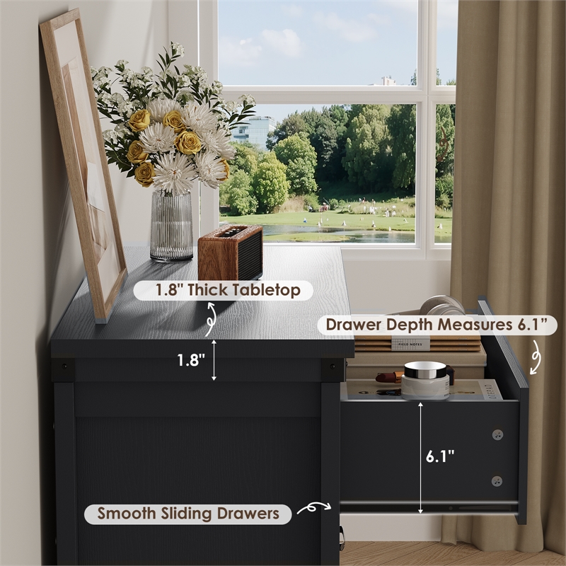 Modern 5-Drawer Dresser with Anti-Tipping Device & Storage Organizer - Black
