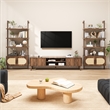Boho Engineered Wood Wall-Mounted Bookshelf with Rattan Cabinet - Light Brown