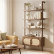 Boho Engineered Wood Wall-Mounted Bookshelf with Rattan Cabinet - Light Brown