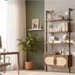 Boho Engineered Wood Wall-Mounted Bookshelf with Rattan Cabinet - Light Brown