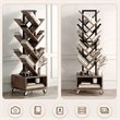 360-Degree Rotating Double V Bookcase with Lockable Wheels & Storage - Brown