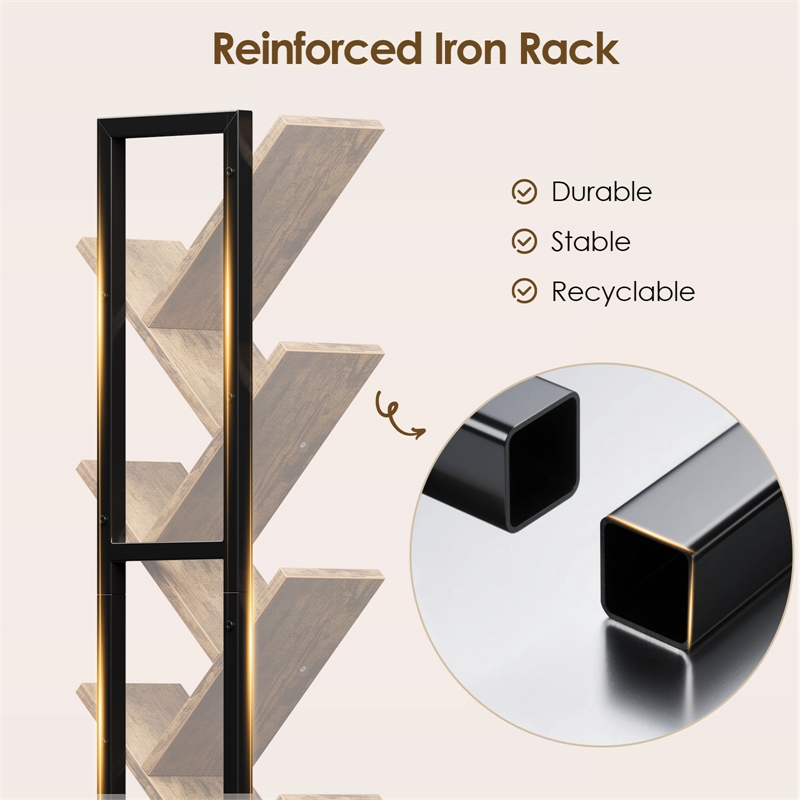 360-Degree Rotating Double V Bookcase with Lockable Wheels & Storage - Brown