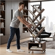 360-Degree Rotating Double V Bookcase with Lockable Wheels & Storage - Brown