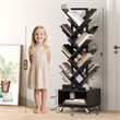 360-Degree Rotating Double V Bookcase with Lockable Wheels & Storage - Black