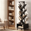 360-Degree Rotating Double V Bookcase with Lockable Wheels & Storage - Black