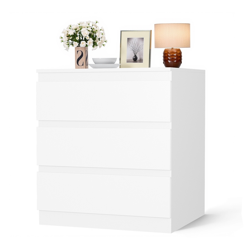White Handleless 3-Drawer End Table with Waterproof Finish & Corner Protectors