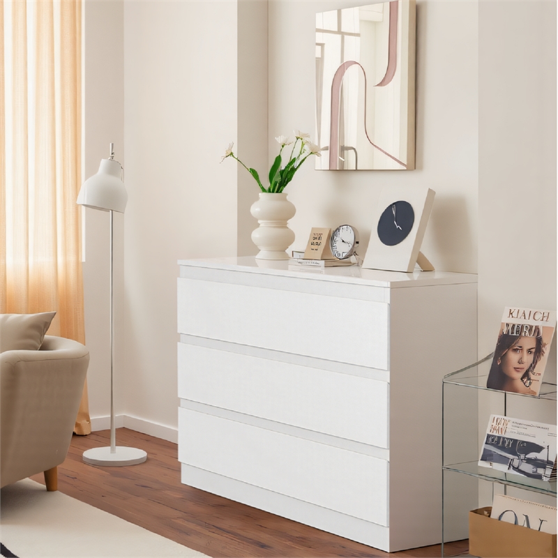 White Handleless 3-Drawer End Table with Waterproof Finish & Corner Protectors