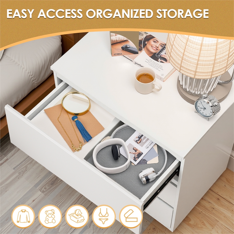 White Handleless 3-Drawer End Table with Waterproof Finish & Corner Protectors