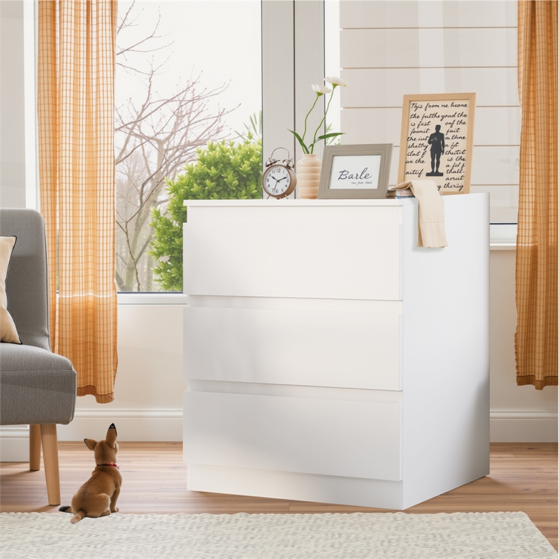 White Handleless 3-Drawer End Table with Waterproof Finish & Corner Protectors