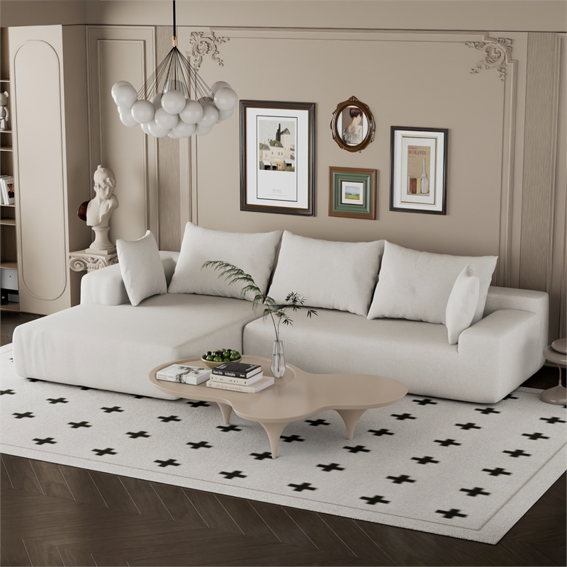White L-shaped  Chenille free-install fully foam-filled Compressed sofa