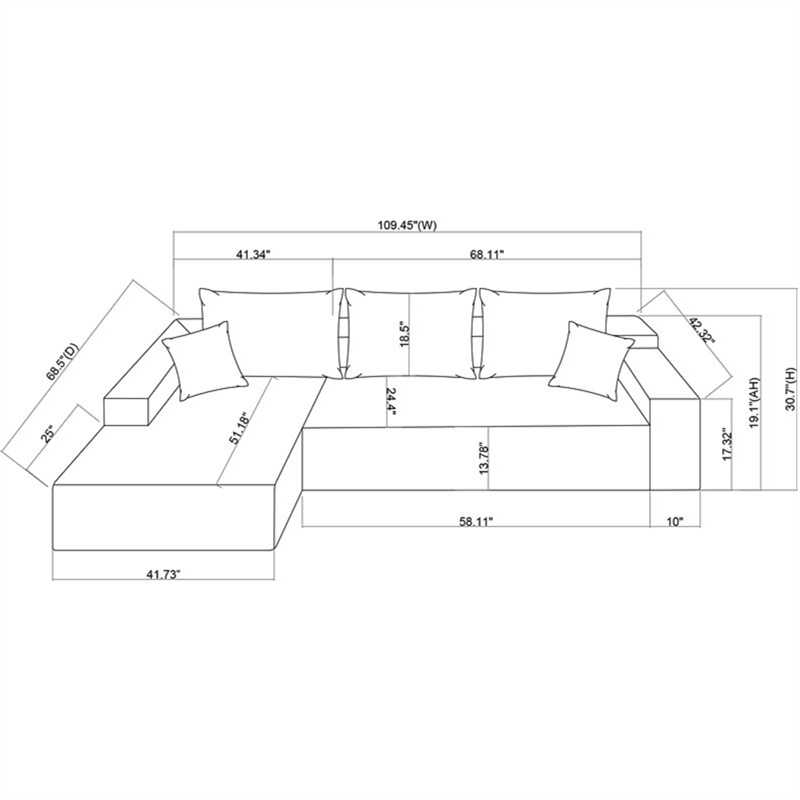 White L-shaped  Chenille free-install fully foam-filled Compressed sofa