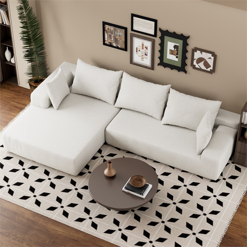White L-shaped  Chenille free-install fully foam-filled Compressed sofa