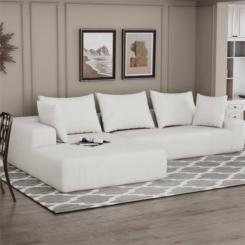 White L-shaped  Chenille free-install fully foam-filled Compressed sofa