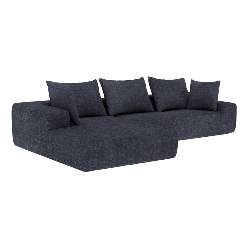 Blue L-shaped Chenille free-install fully foam-filled Compressed sofa