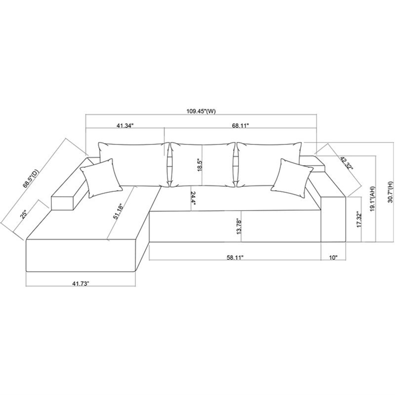 Blue L-shaped Chenille free-install fully foam-filled Compressed sofa