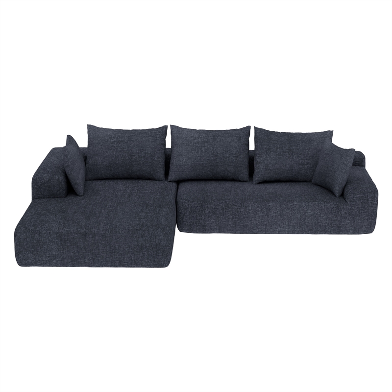 Blue L-shaped Chenille free-install fully foam-filled Compressed sofa