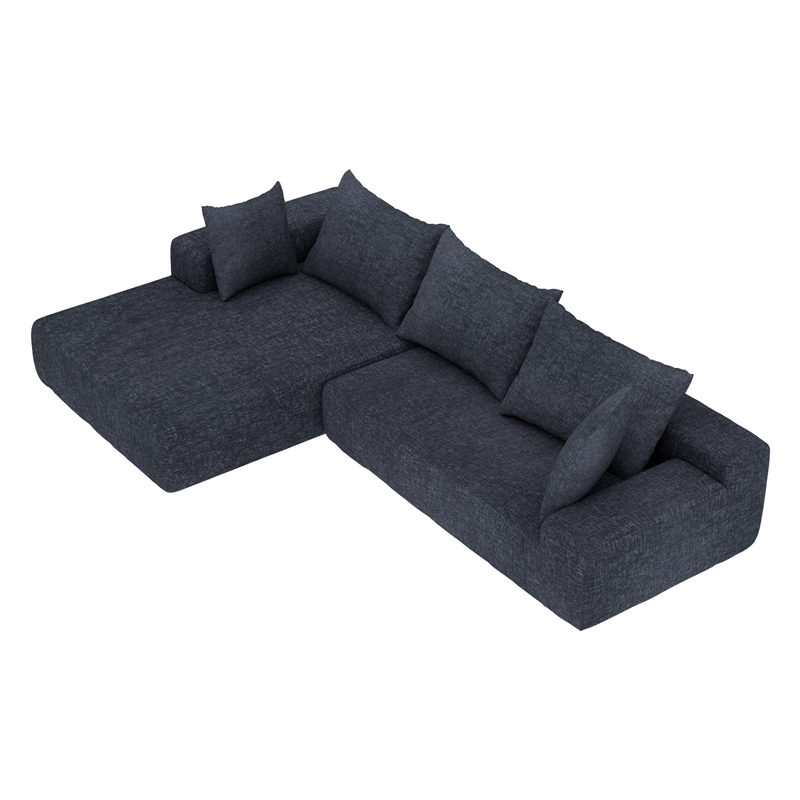 Blue L-shaped Chenille free-install fully foam-filled Compressed sofa