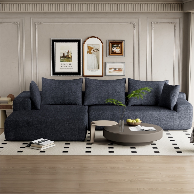 Blue L-shaped Chenille free-install fully foam-filled Compressed sofa