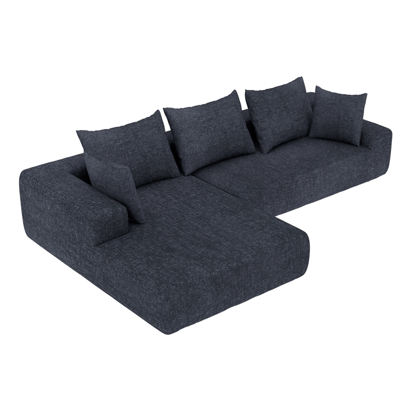 Blue L-shaped Chenille free-install fully foam-filled Compressed sofa