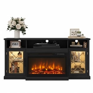 65&quot Black TV Stand with 30&quot 3-Sided Electric Fireplace for 43&quot-75&quot TVs