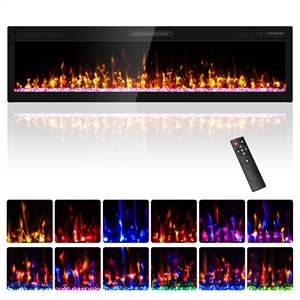 68&quot Black Ultra-Thin Recessed Electric Fireplace with 3D HD Flames & Remote