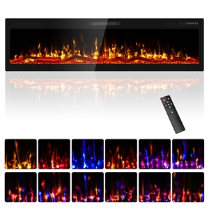 68&quot Black Ultra-Thin Recessed Electric Fireplace with 3D HD Flames & Remote