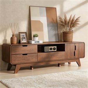 62&quot Brown TV Stand in Engineered Wood with 3 Drawers for TVs up to 65&quot