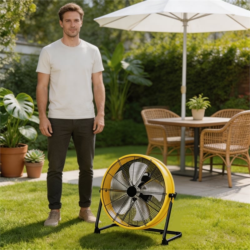 Yellow Steel 20 Inch Industrial Drum Fan with 5 Blades and 4650 CFM