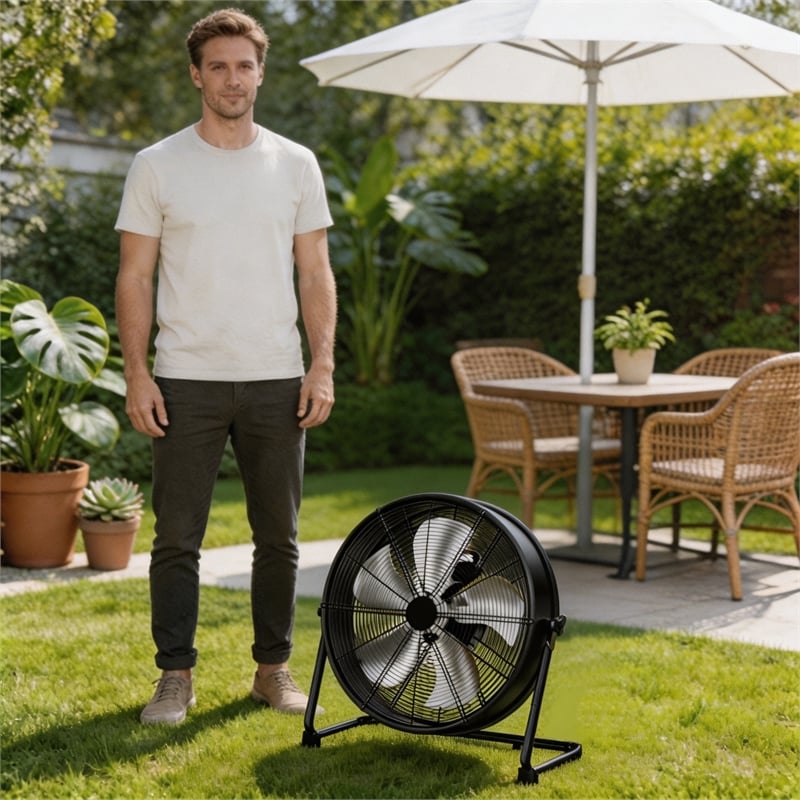 Black Steel 20 Inch Industrial Drum Fan with 5 Blades and 4650 CFM
