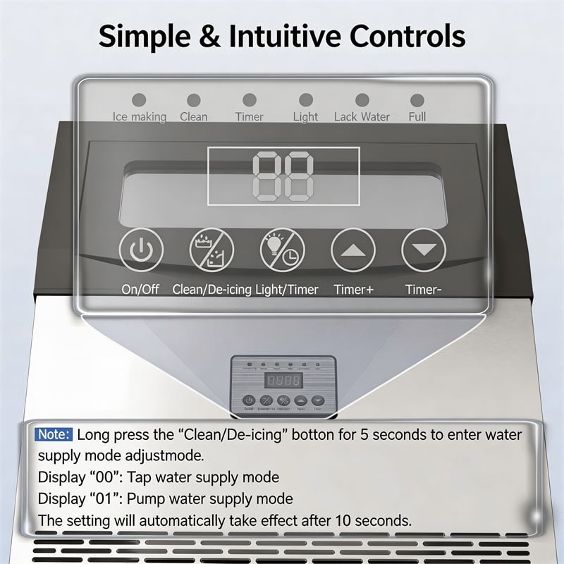 Silver Stainless Steel 100 lbs Ice Maker with 6 Thickness Levels and LED