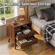 Brown Fluted Nightstand 2 Drawer Bedside Table Engineered Wood Rose Gold Handle