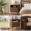 Brown Fluted Nightstand 2 Drawer Bedside Table Engineered Wood Rose Gold Handle