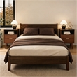 Brown Fluted Nightstand 2 Drawer Bedside Table Engineered Wood Rose Gold Handle