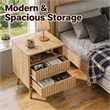 Medium Wood Fluted Nightstand with 2 Drawers and Open Shelf Engineered Wood Bedside Table Rose Gold Handles