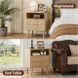 Medium Wood Fluted Nightstand with 2 Drawers and Open Shelf Engineered Wood Bedside Table Rose Gold Handles