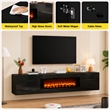 Black Floating TV Stand with Fireplace - 70 Inch Engineered Wood Entertainment Center
