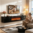 Black Floating TV Stand with Fireplace - 70 Inch Engineered Wood Entertainment Center