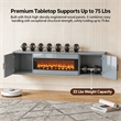 Gray Floating TV Stand with Fireplace - 70 Inch Engineered Wood Entertainment Center